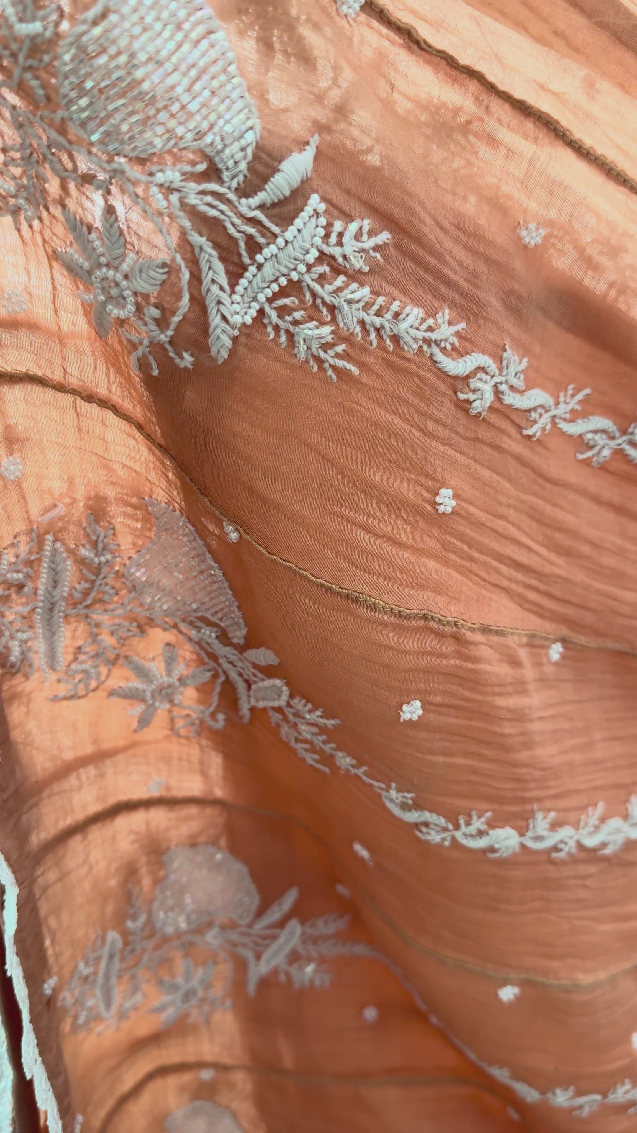 Mul Chanderi Anarkali Set in Burnt Orange