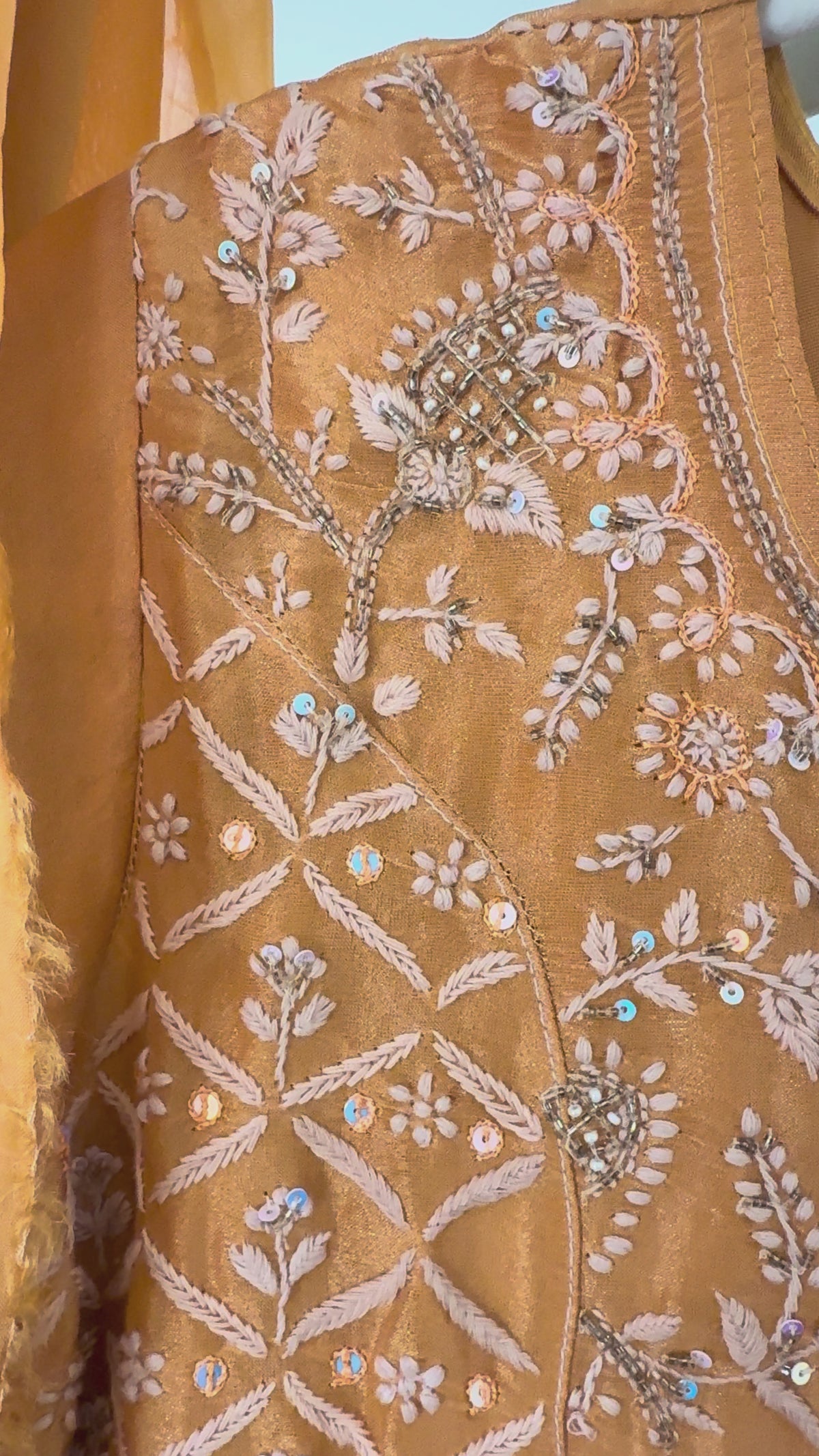 Load video: Tissue Silk Anarkali- Mustard/ Ready to Wear