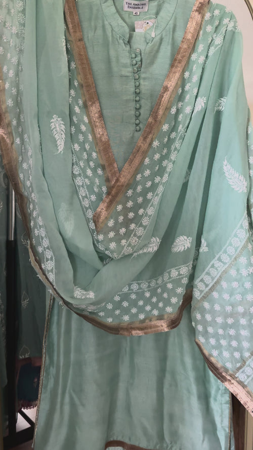 Raw Silk Ready to wear suit set with heavy chikankari dupatta