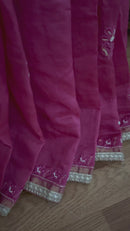 Chanderi Silk Chikankari Saree- Magenta