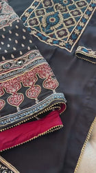 Black Ajrakh & Chikankari Suit Set – A Celebration of Two Timeless Indian Crafts