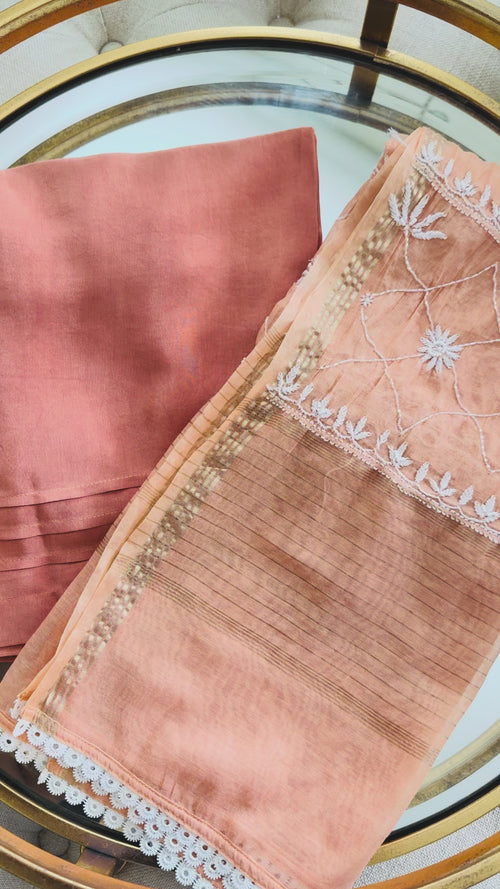 Mul Chanderi Anarkali Set in Burnt Orange