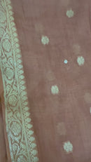 Mul Chanderi Gown Style Chikankari Set with Banarasi Weaving- Ombre Chocolate