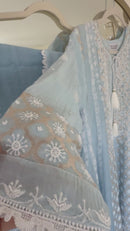 Mul Chanderi Ready to Wear Short Anarkali: Powder Blue