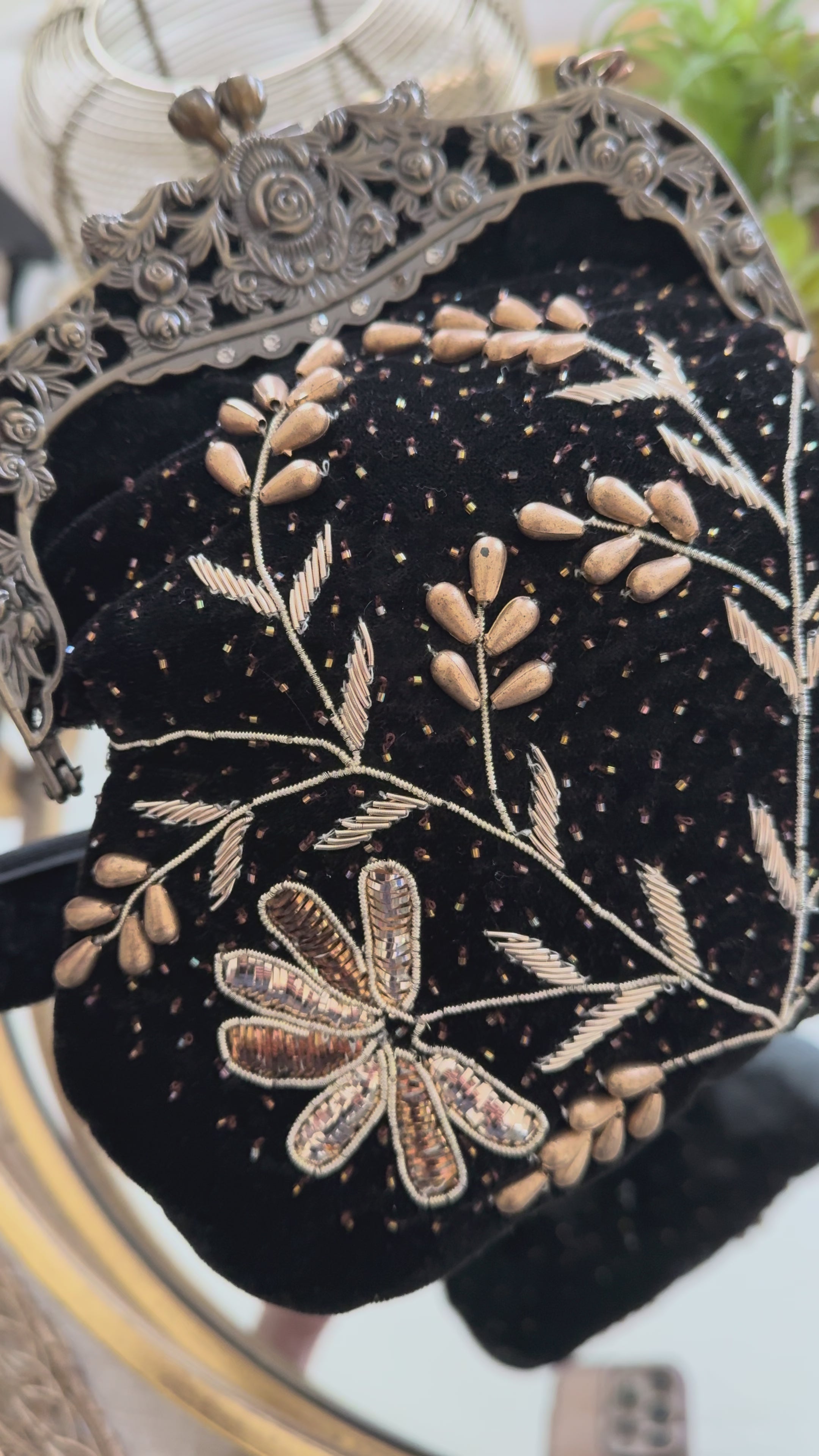 Velvet sling clutch bag with Aari & Mukesh Work