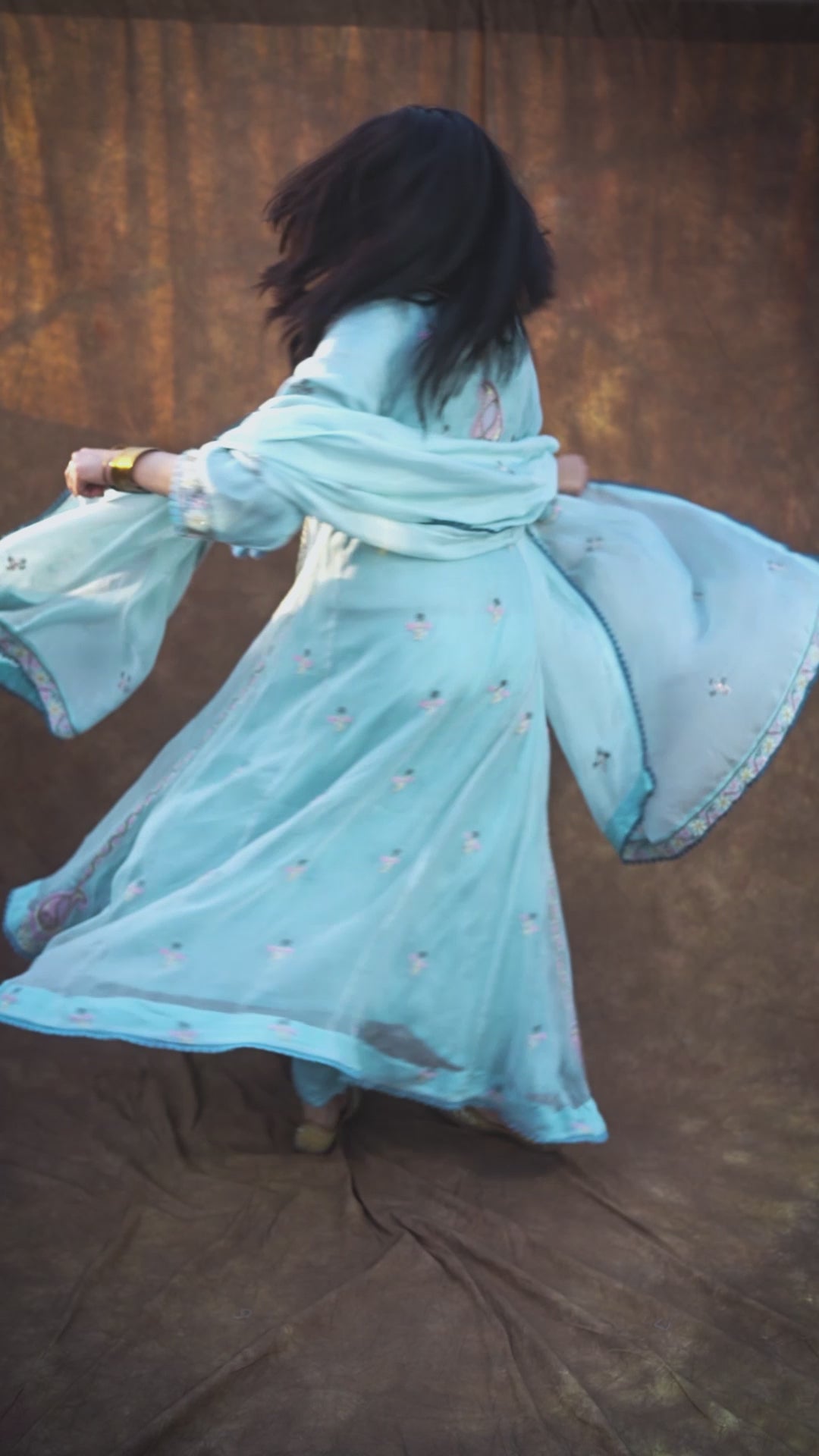 Pure Organza Silk Anarkali Set: Blue