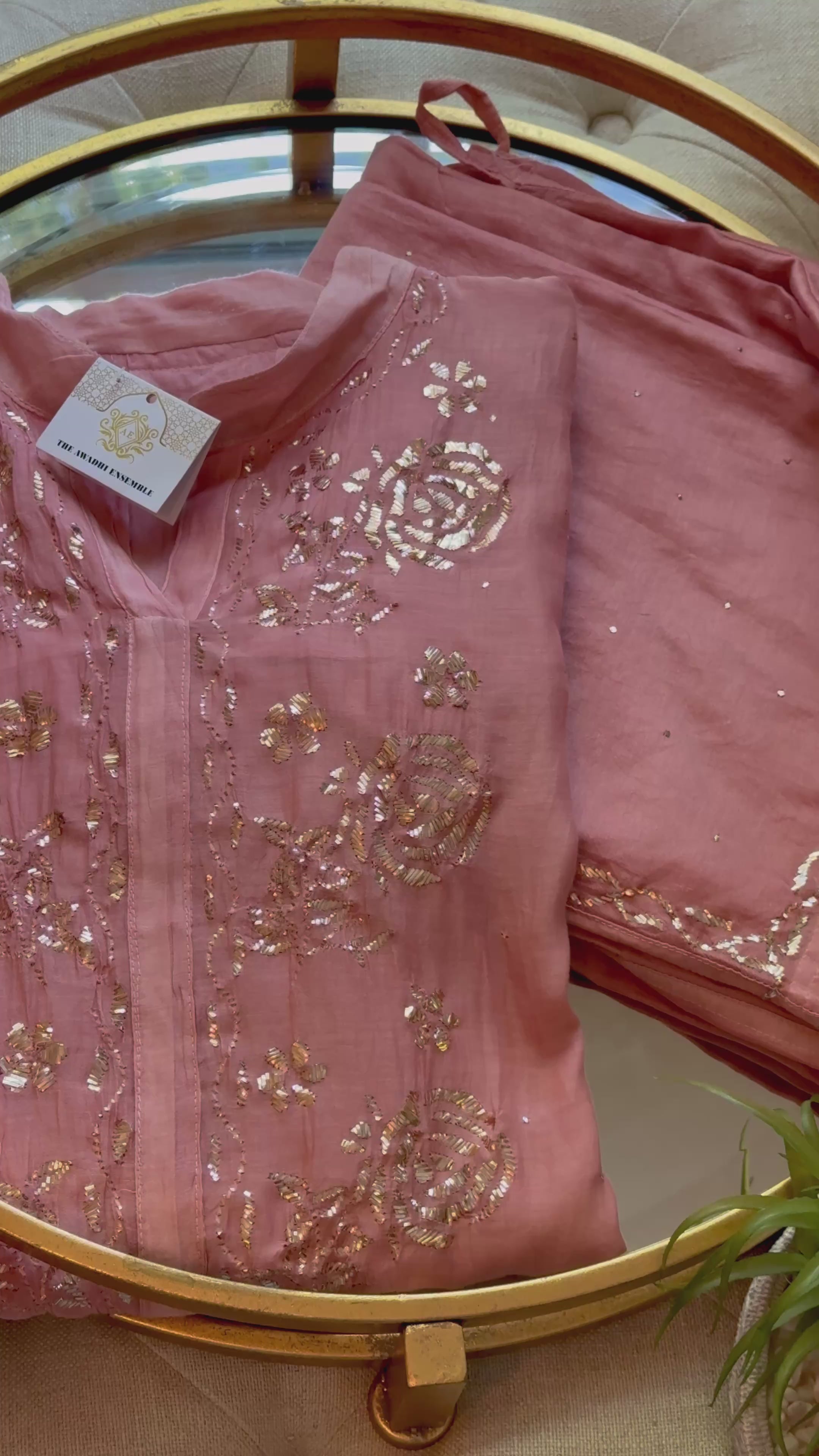 Mul Chanderi Co Ord Set with Pitta Work