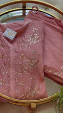 Mul Chanderi Co Ord Set with Pitta Work