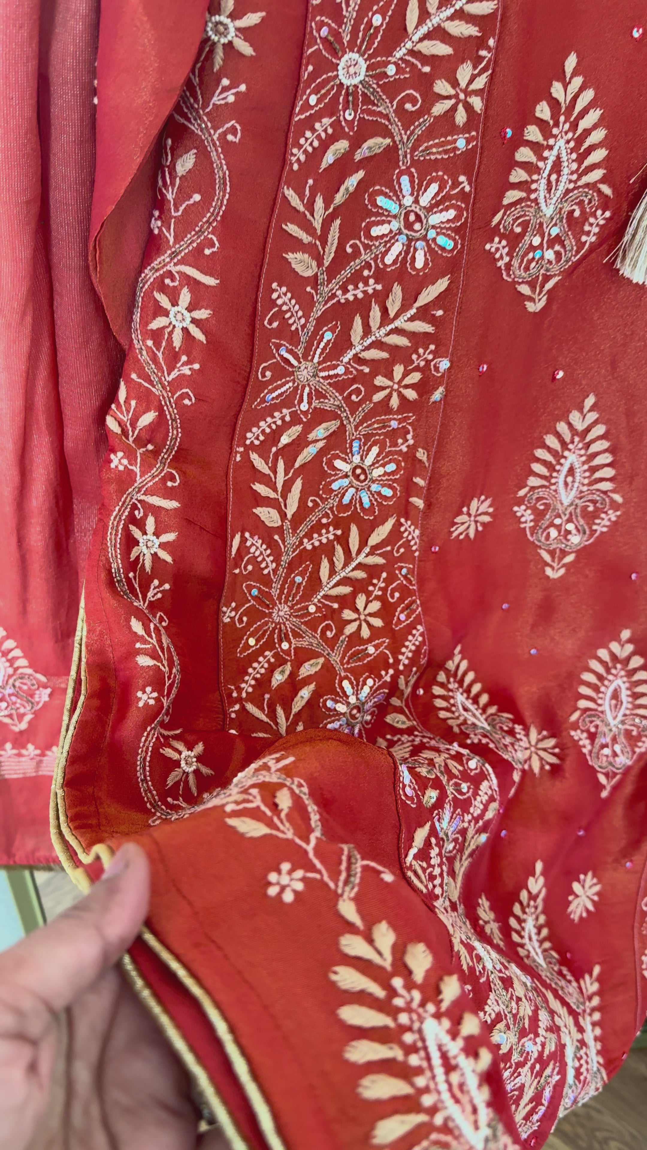 Tissue Silk A Line Panel Suits- Orange