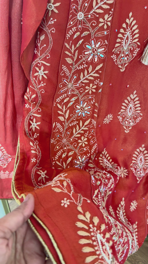 Tissue Silk A Line Panel Suits- Orange