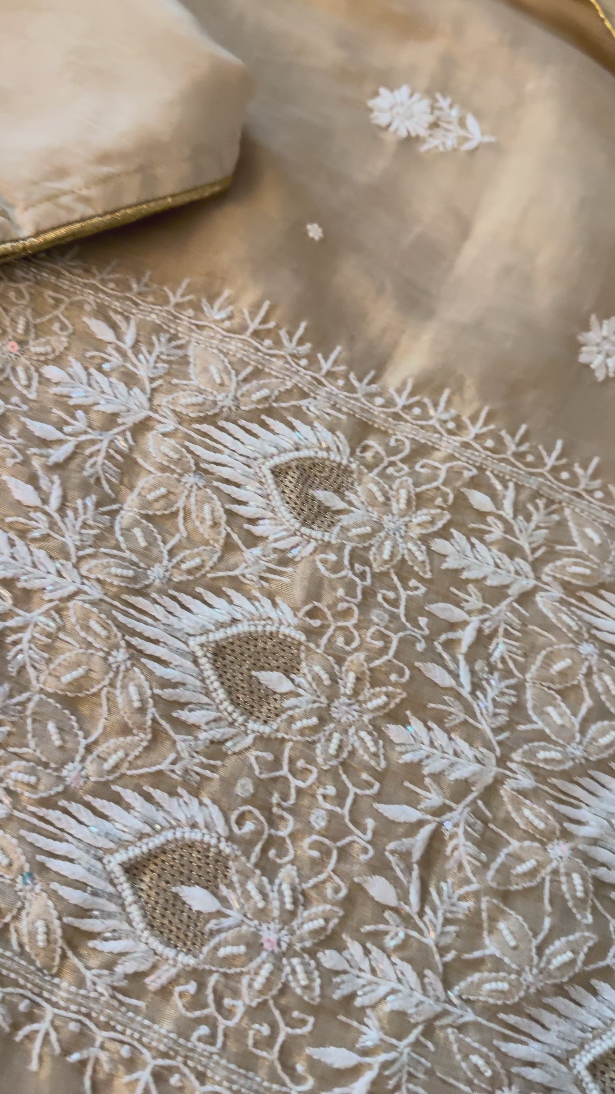 SAHAR: Tissue Silk Chikankari suit set
