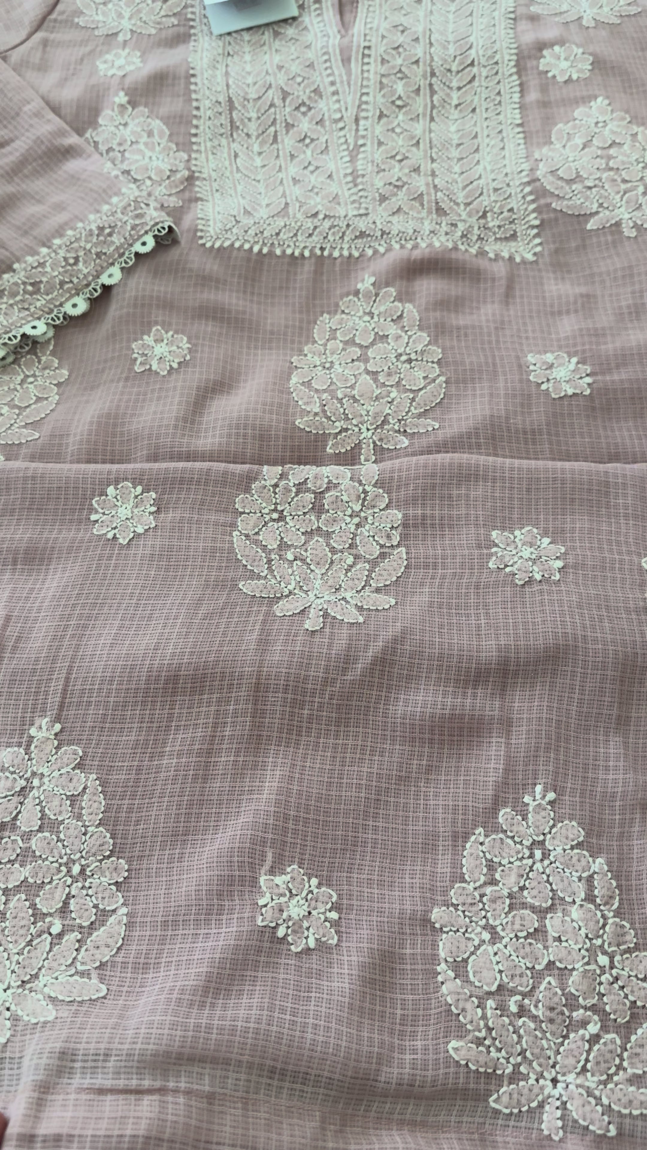 Kota Doriya Chikankari set in a Misty Mauve