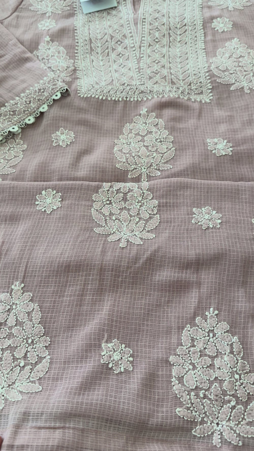 Kota Doriya Chikankari set in a Misty Mauve