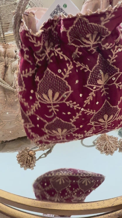 Chikankari Potlis - Maroon